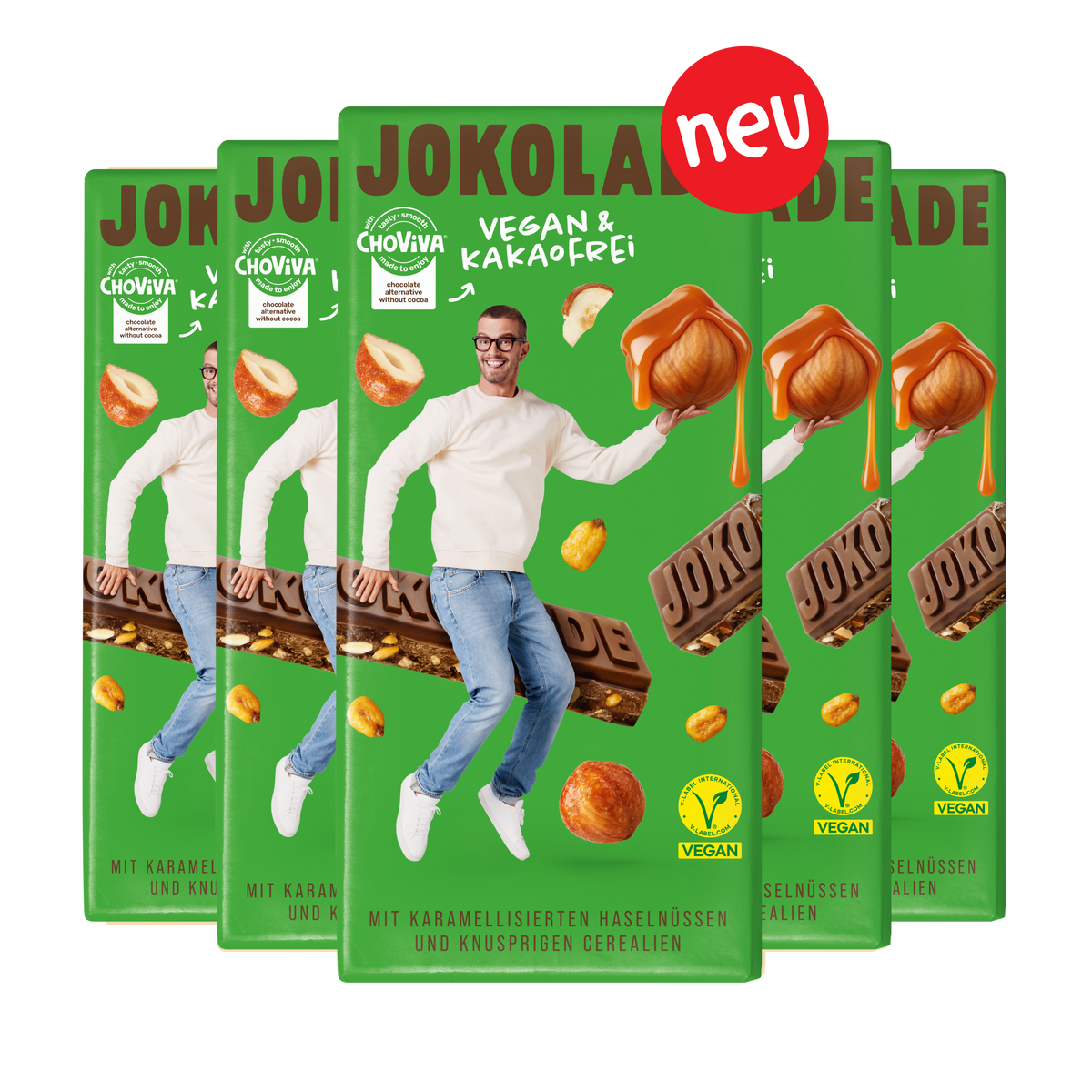 JOKOLADE mit karamellisierten Haselnüssen und knusprigen Cerealien - Vegan & Kakaofrei (12 Tafeln)