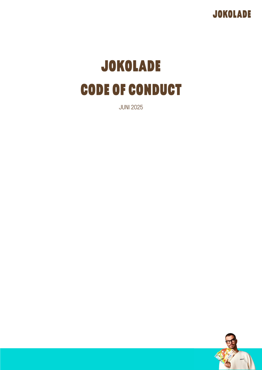 Erste Seite Jokolade Verhaltenskodex mit Überschrift "Jokolade Code of Conduct"