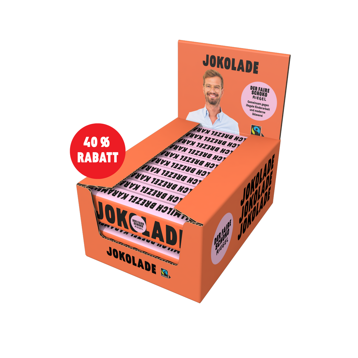 JOKOLADE Riegel Vollmilch Brezel, Karamell und Salz <br> - verkürzte Haltbarkeit <br> (20 Riegel)