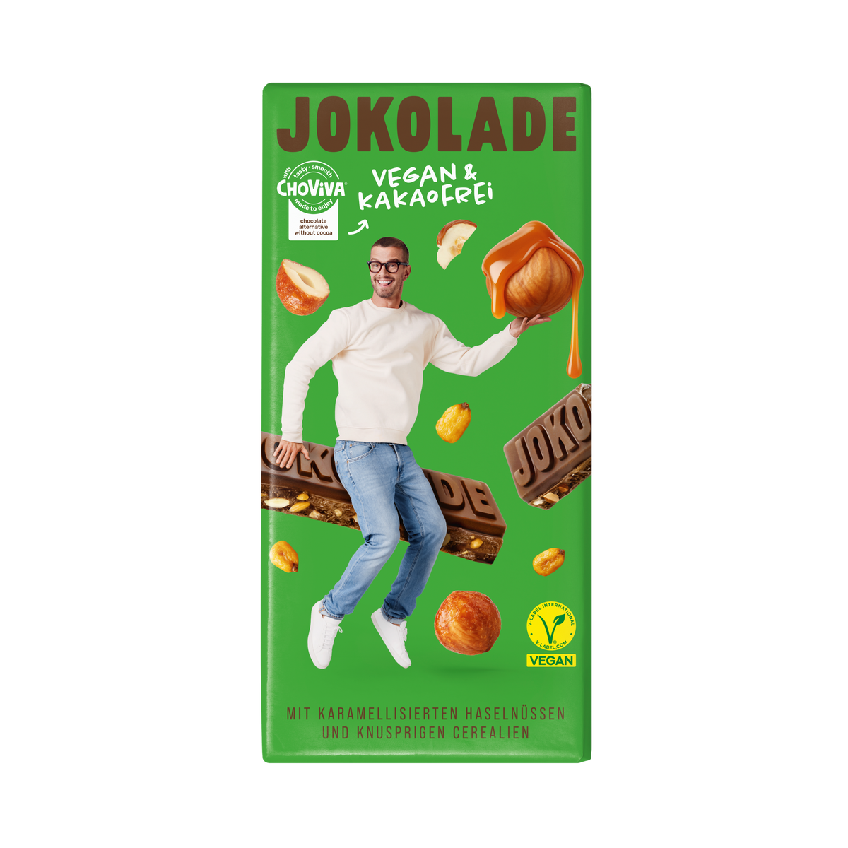 JOKOLADE mit karamellisierten Haselnüssen und knusprigen Cerealien - Vegan & Kakaofrei (12 Tafeln)